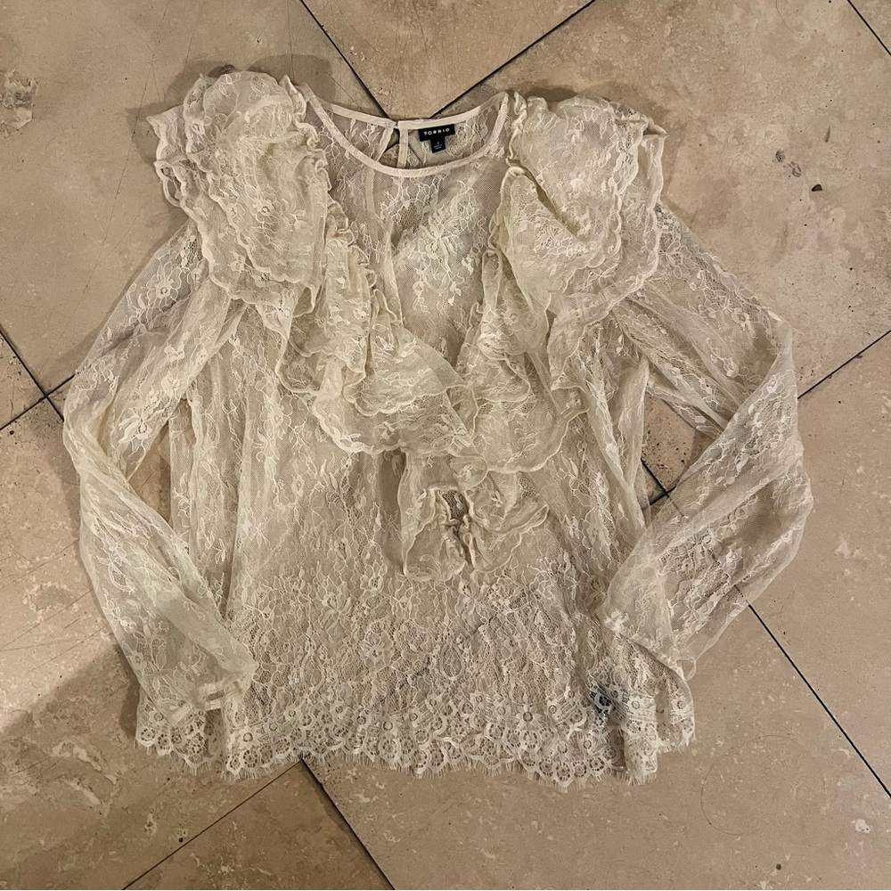 Torrid Lace Ruffle Blouse - Cream